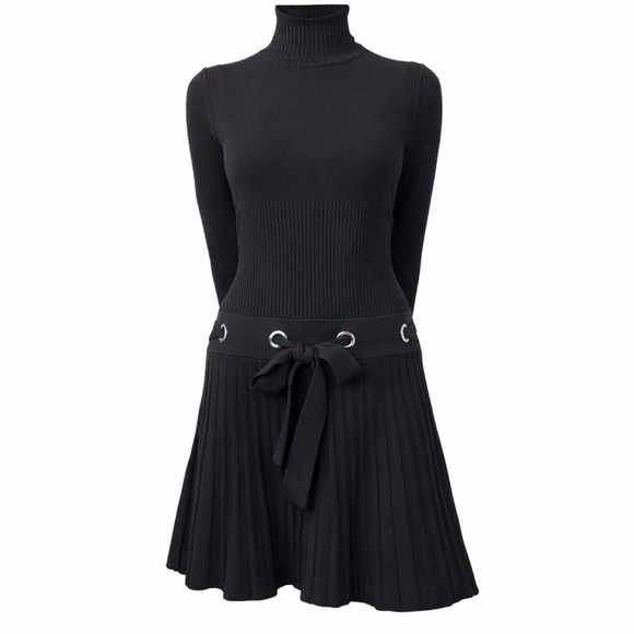 VENUS Dresses & Skirts - 2000s Venus Drop Waist Micro Pleat Turtle Neck Grommets Tie Sweater Dress XL